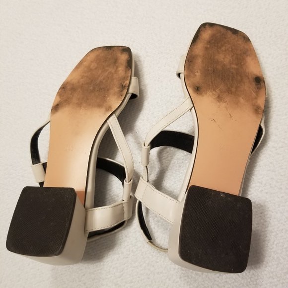 White Strappy Sandals Square Toe Block Heel - Picture 6 of 9